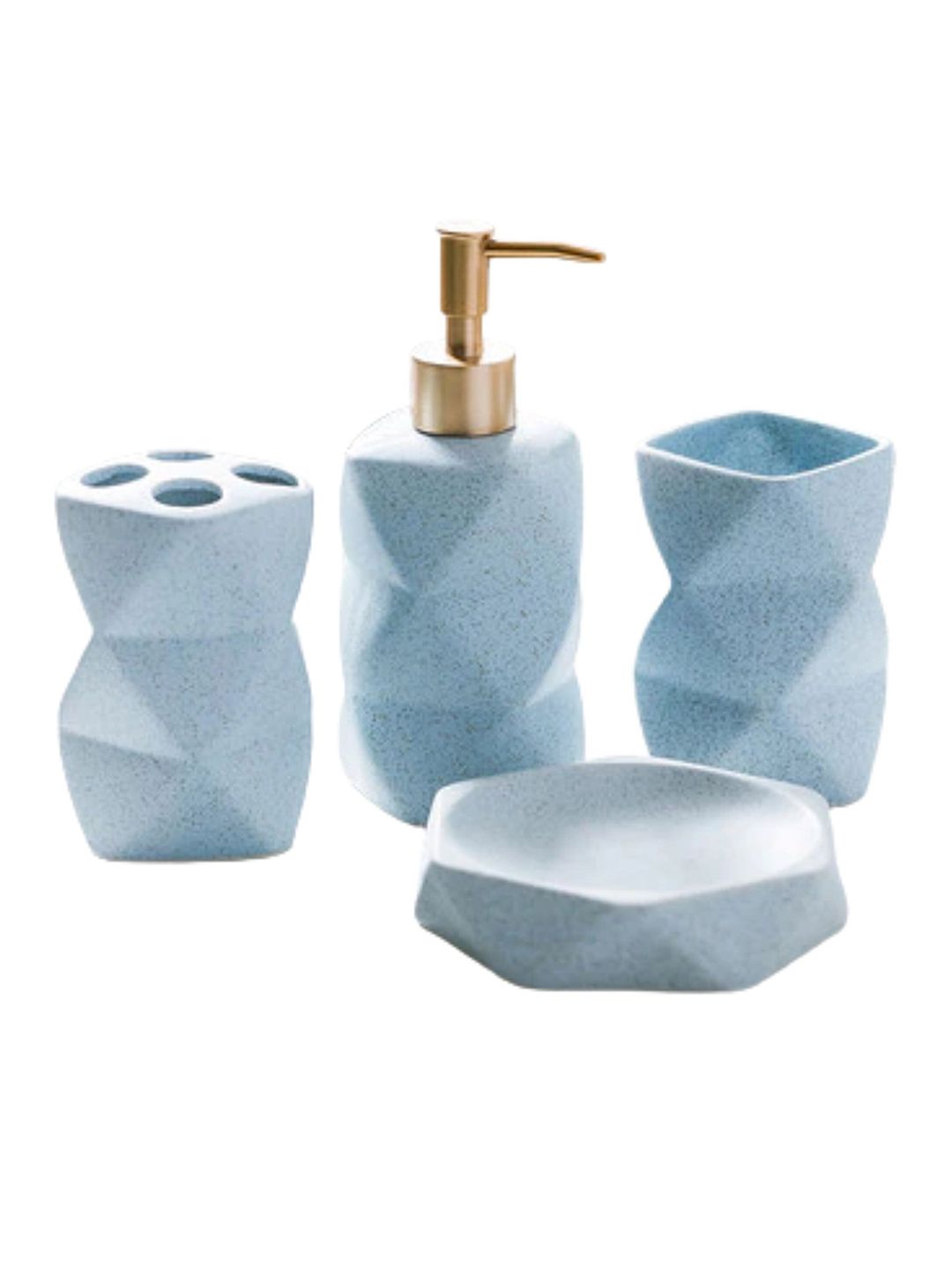 FabSeasons Set Of 4 Blue Solid Octagon Shaped Bathroom Accessories-picture-16