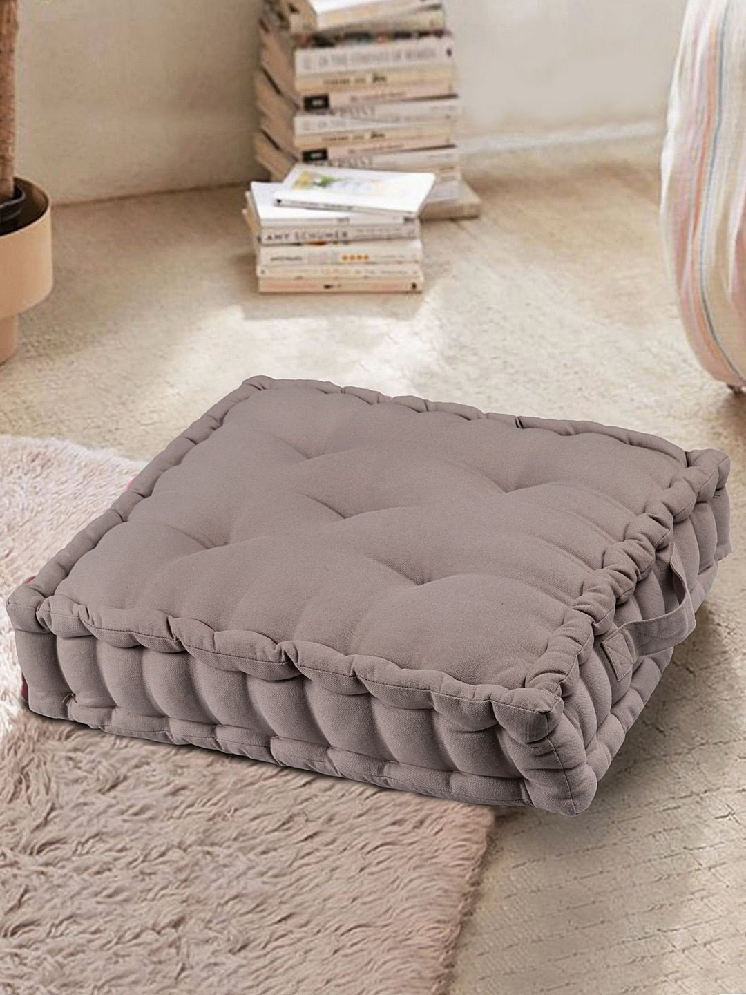 BLANC9 Taupe Solid Square Cotton Floor Cushion-picture-22