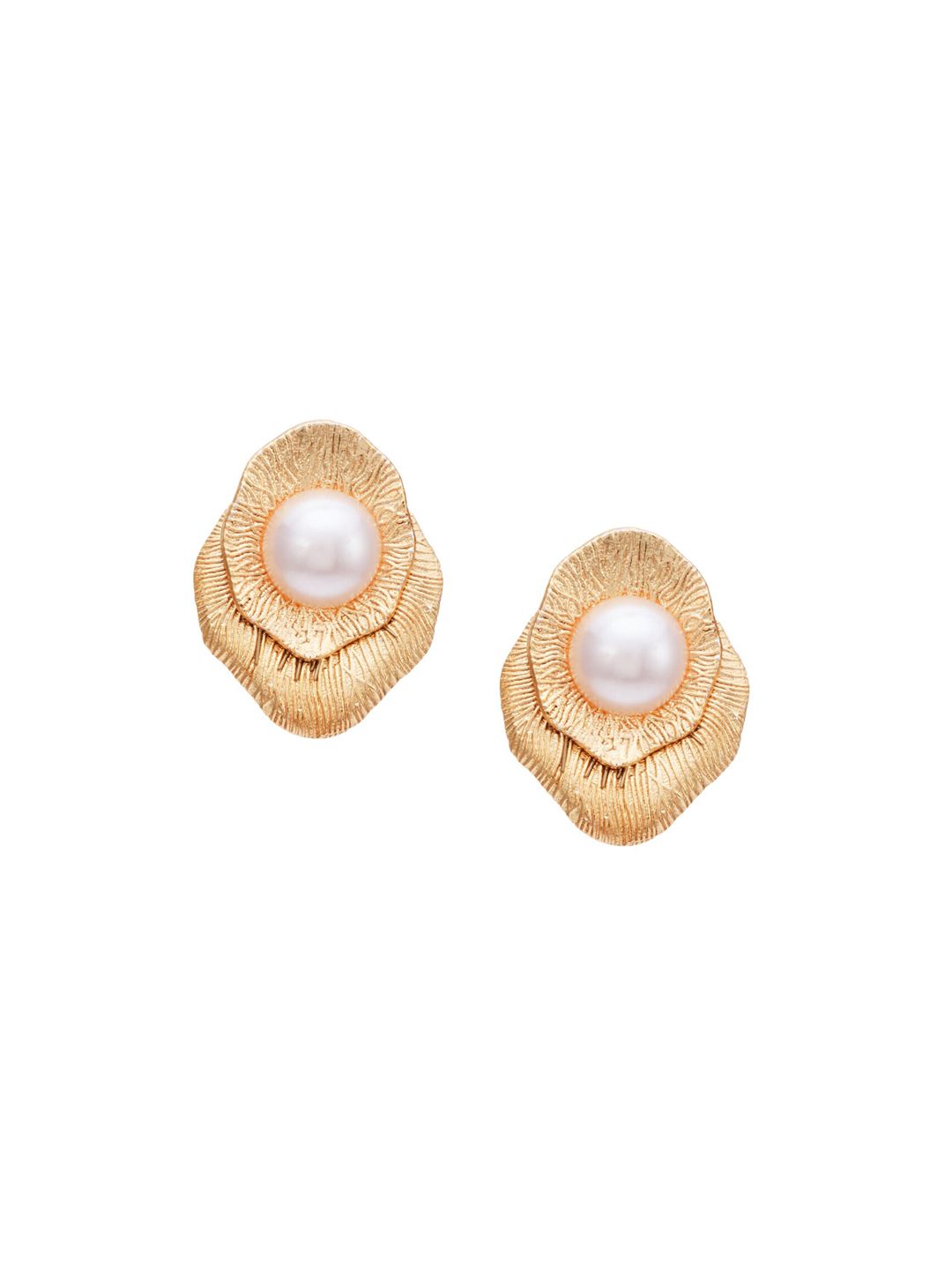 ATIBELLE Gold-Plated White Pearl Studded Drop Earrings