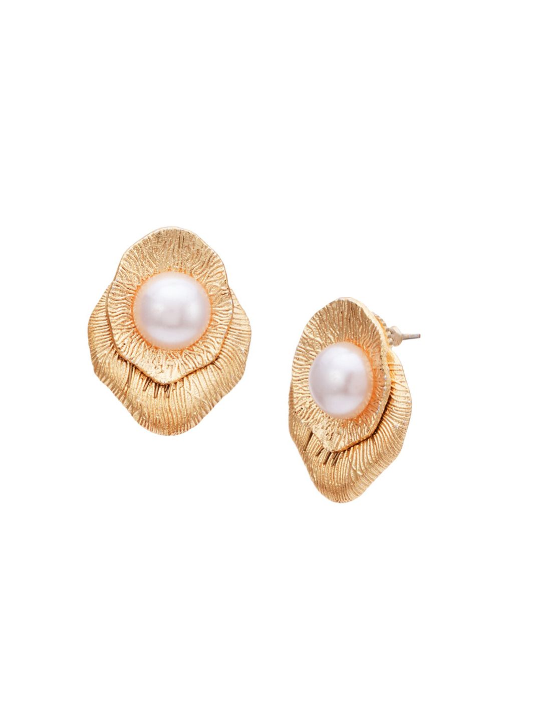 ATIBELLE Gold-Plated White Pearl Studded Drop Earrings