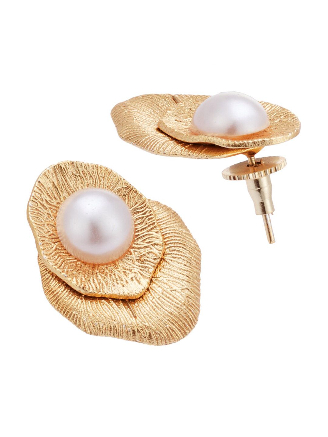 ATIBELLE Gold-Plated White Pearl Studded Drop Earrings