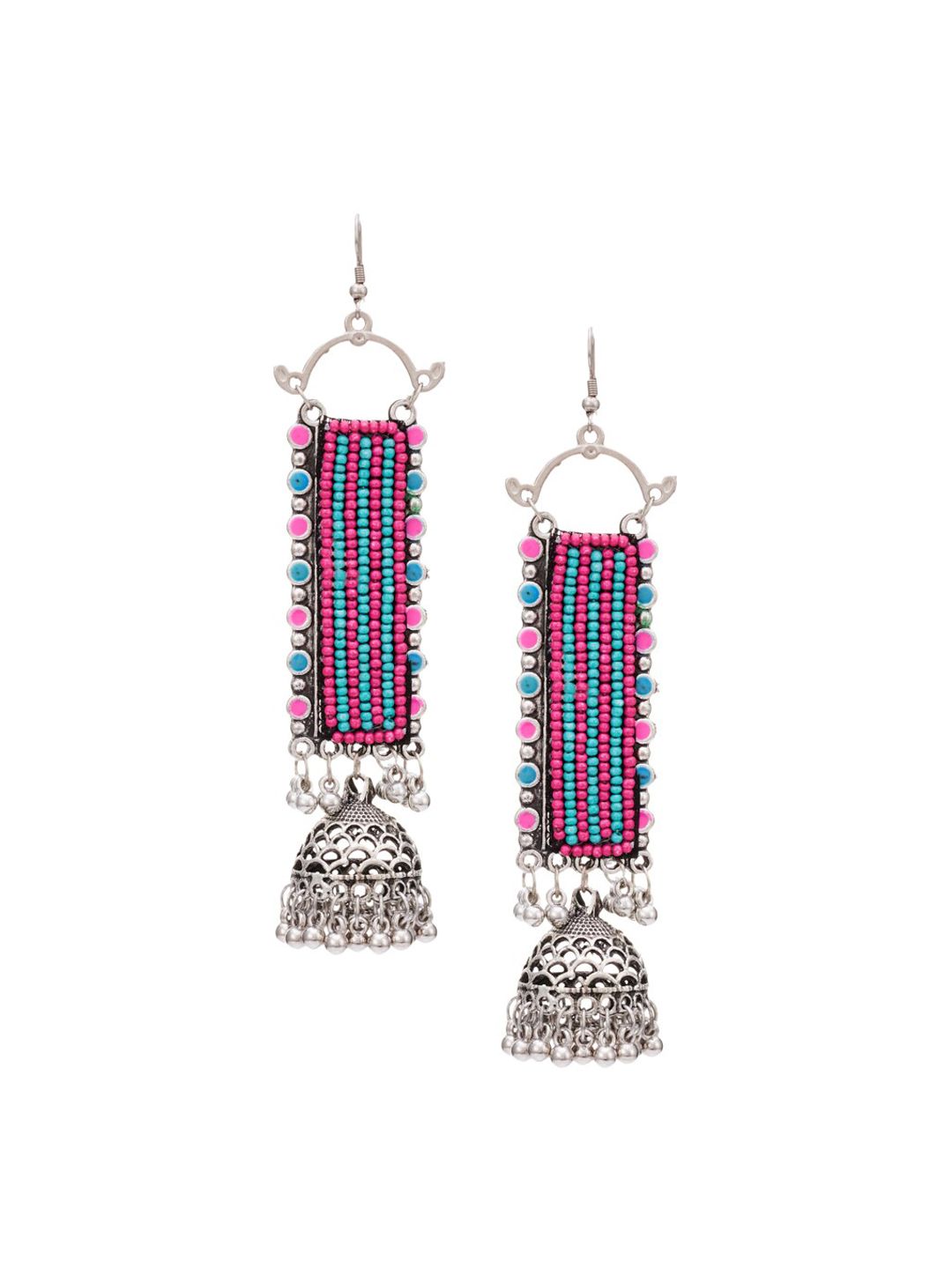 ATIBELLE Silver-Plated & Blue Contemporary Oxidized Drop Earrings