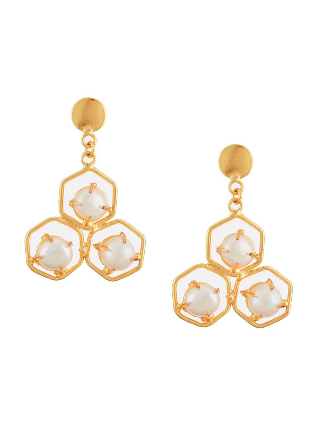 ATIBELLE Gold-Plated & Off White Pearl Geometric Drop Earrings
