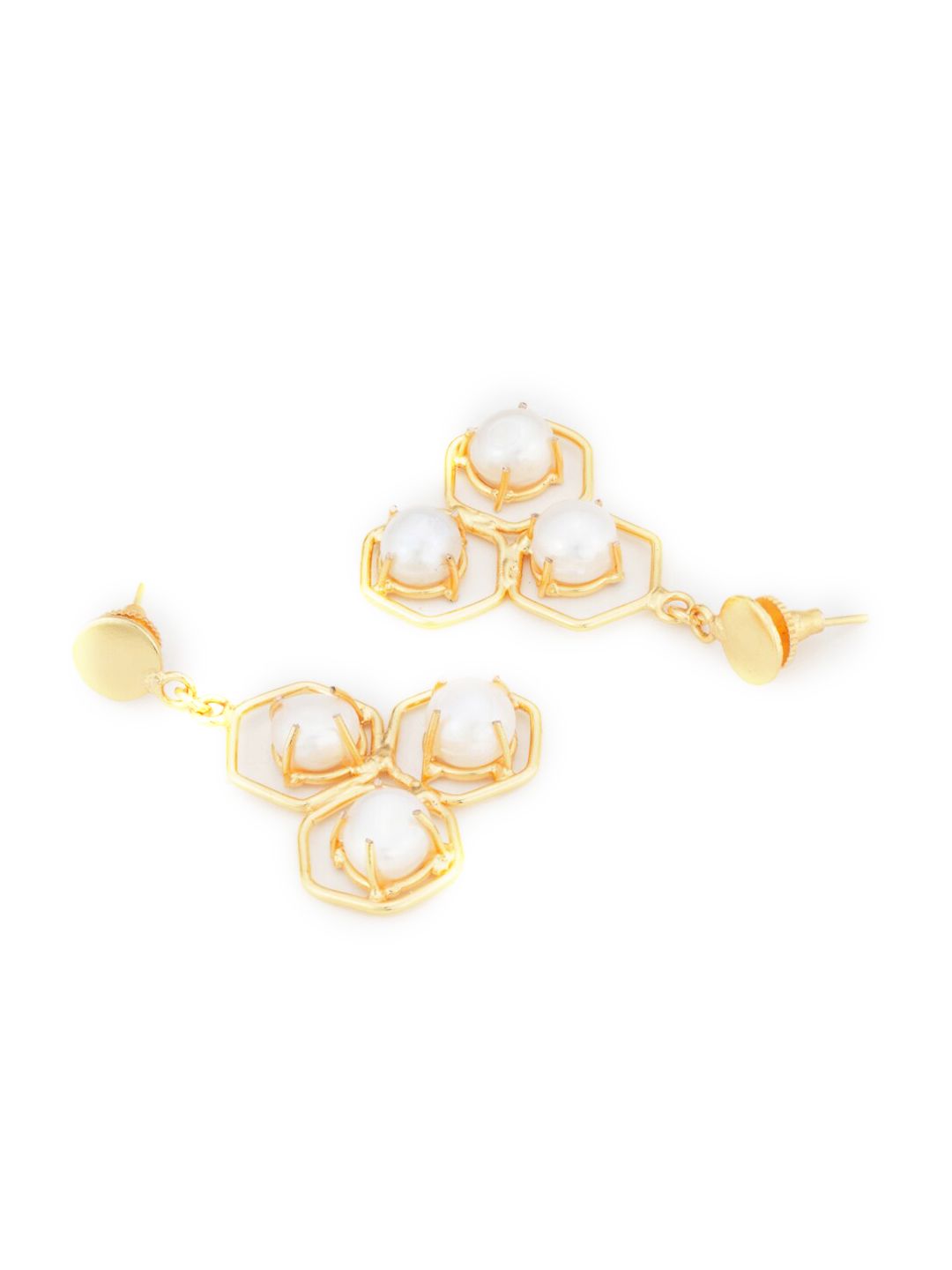 ATIBELLE Gold-Plated & Off White Pearl Geometric Drop Earrings