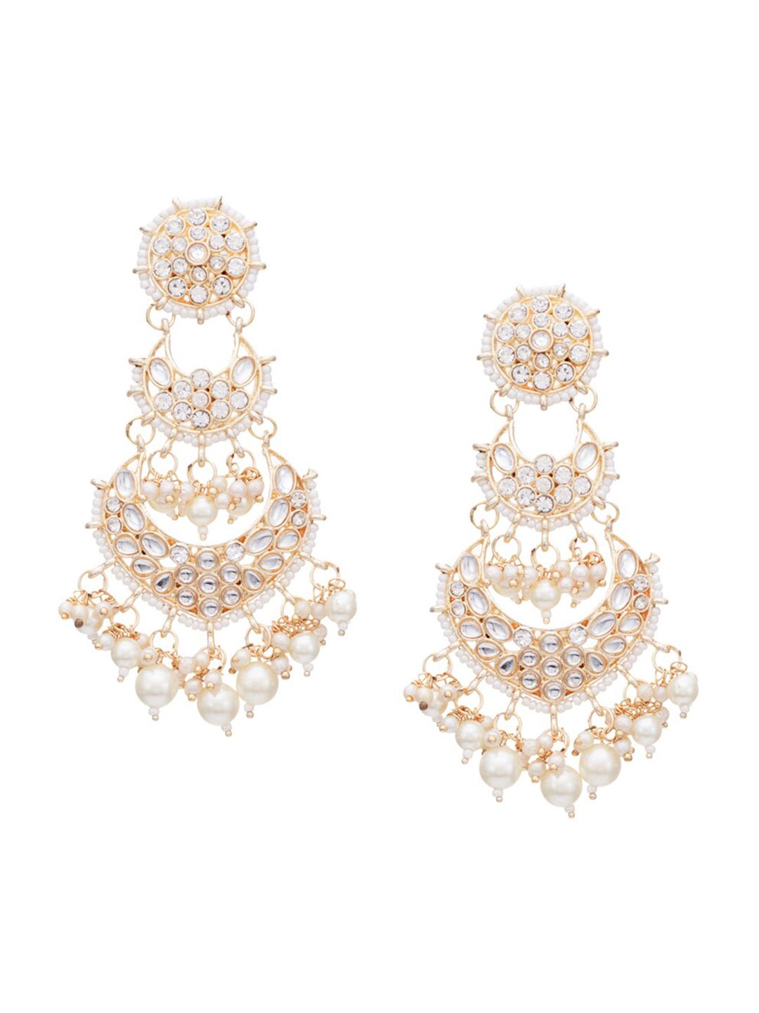 ATIBELLE Gold-Plated & White Contemporary Drop Earrings