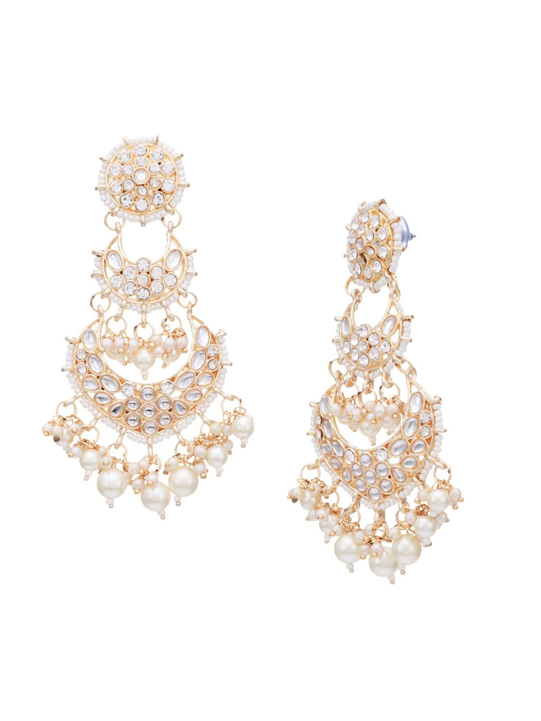 ATIBELLE Gold-Plated & White Contemporary Drop Earrings