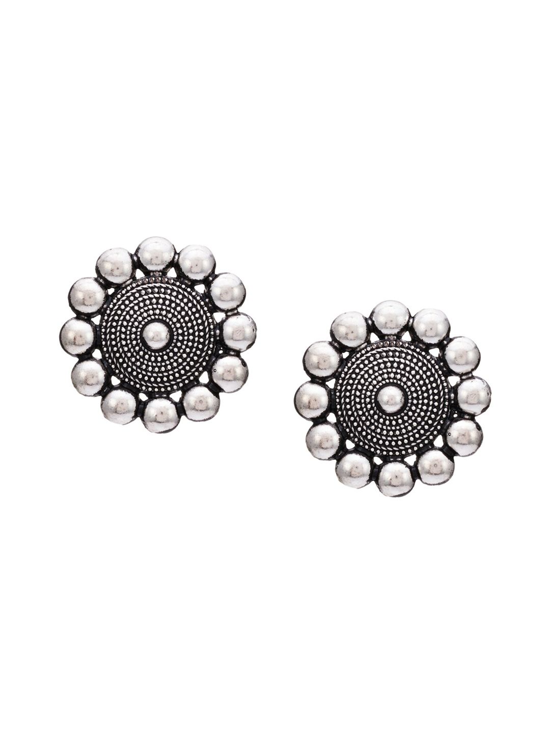 ATIBELLE Silver-Plated Black Oxidized Floral Studs