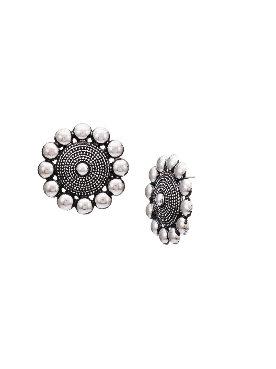 ATIBELLE Silver-Plated Black Oxidized Floral Studs