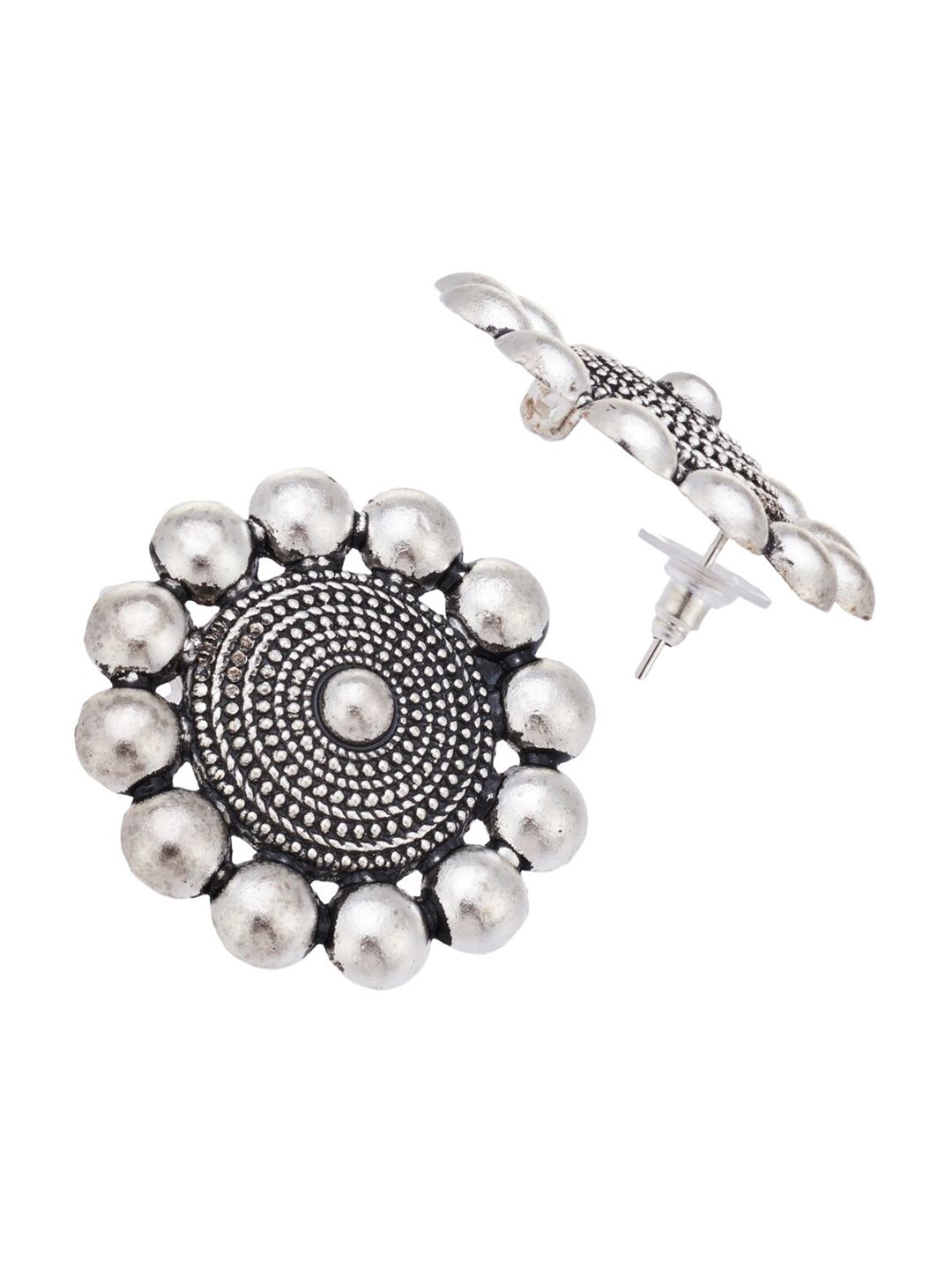 ATIBELLE Silver-Plated Black Oxidized Floral Studs