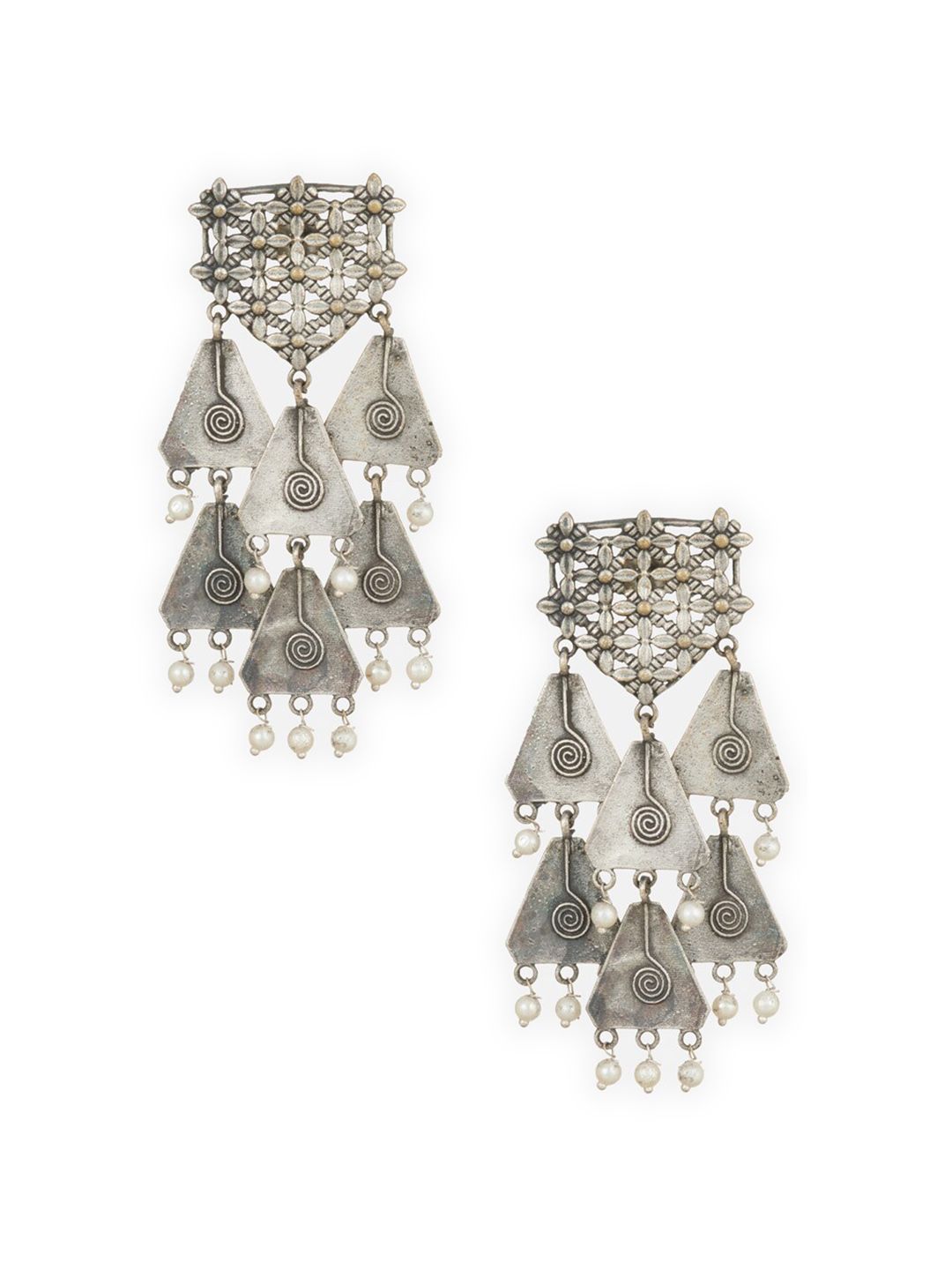ATIBELLE Silver-Plated Oxidised Contemporary Drop Earrings
