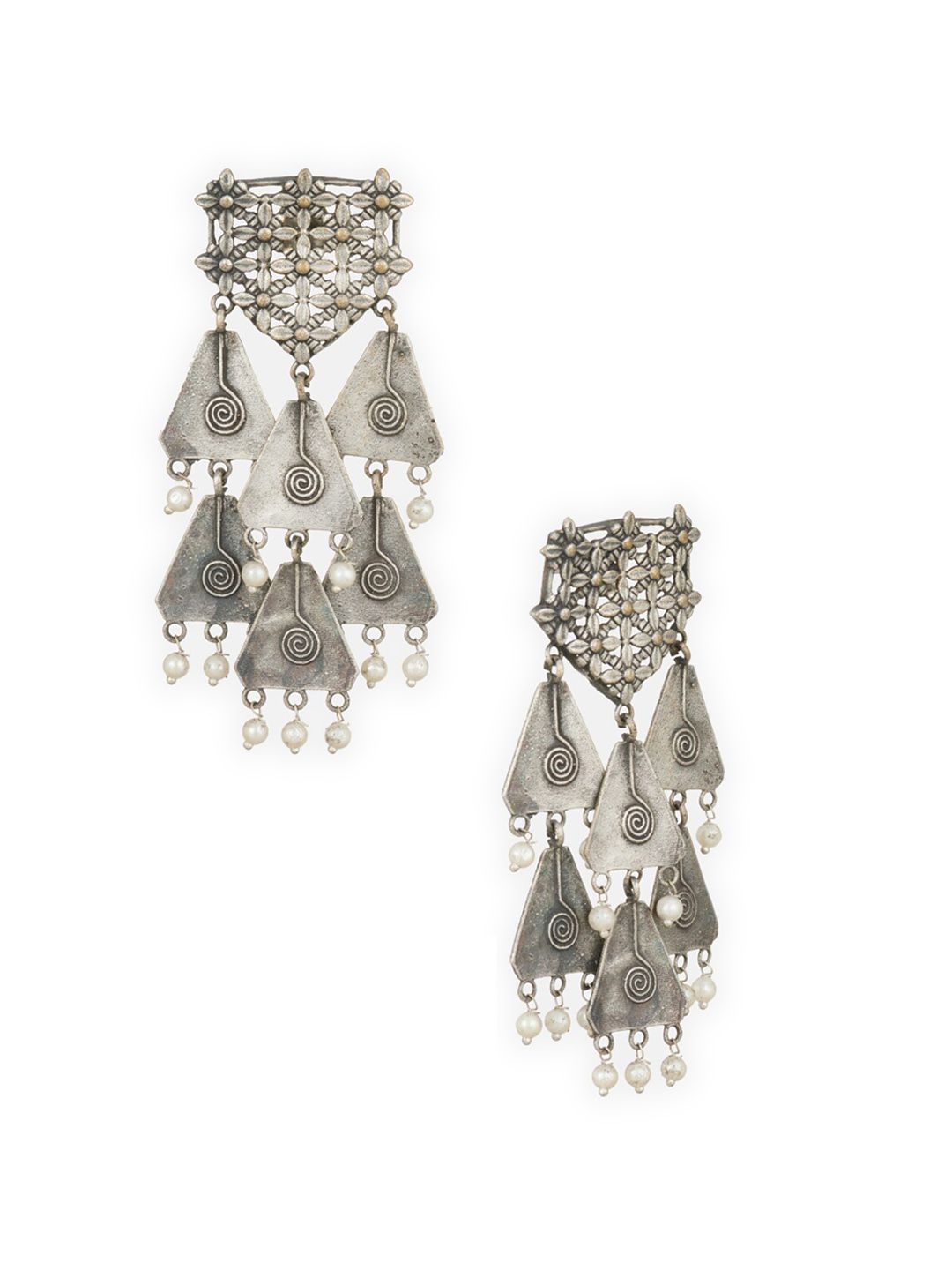 ATIBELLE Silver-Plated Oxidised Contemporary Drop Earrings