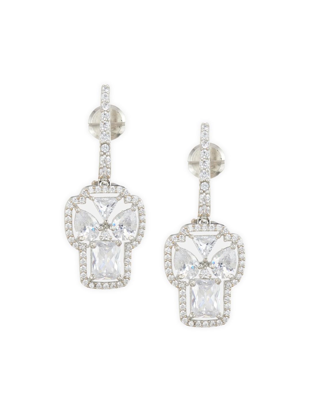 ATIBELLE Silver-Plated & White AD Contemporary Drop Earrings