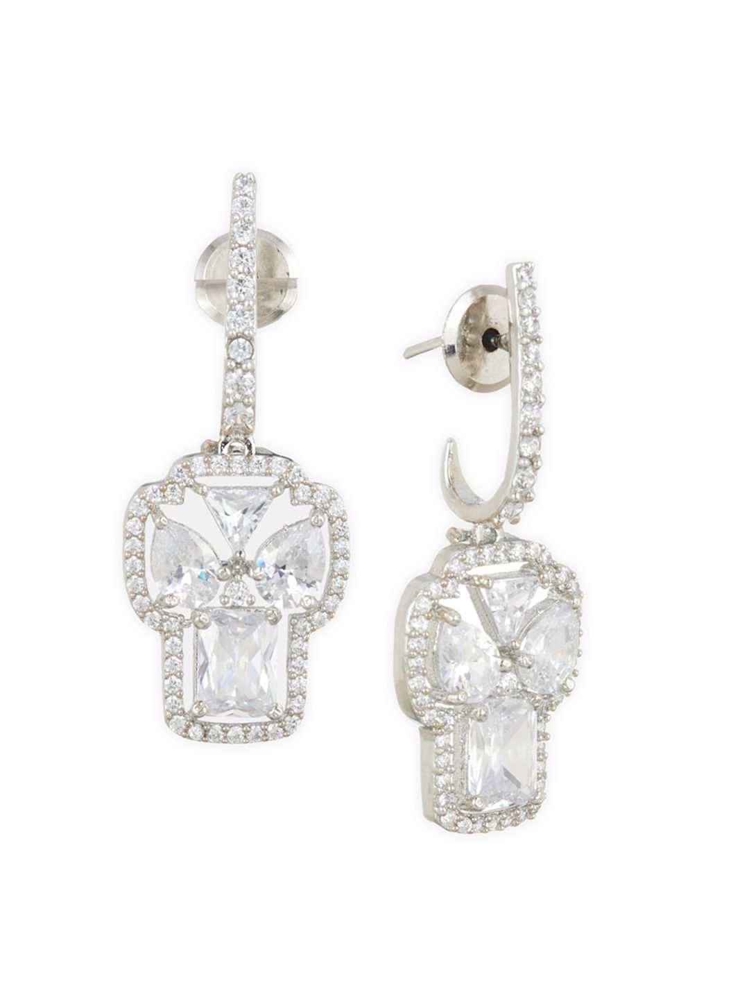 ATIBELLE Silver-Plated & White AD Contemporary Drop Earrings
