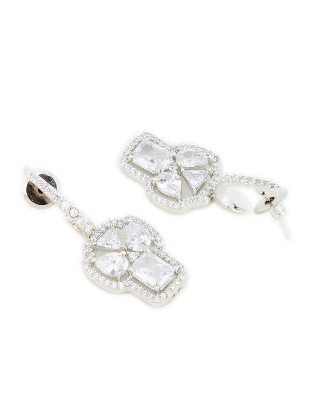 ATIBELLE Silver-Plated & White AD Contemporary Drop Earrings