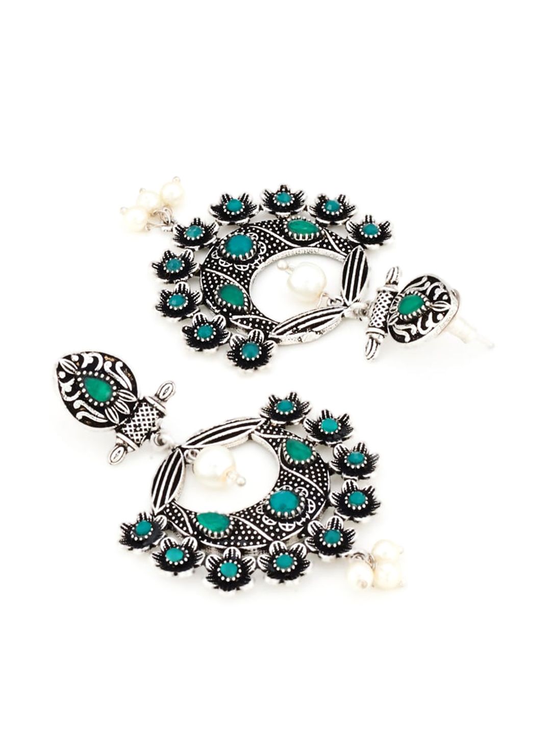 ATIBELLE Green & Silver-Plated Classic Chandbalis Earrings