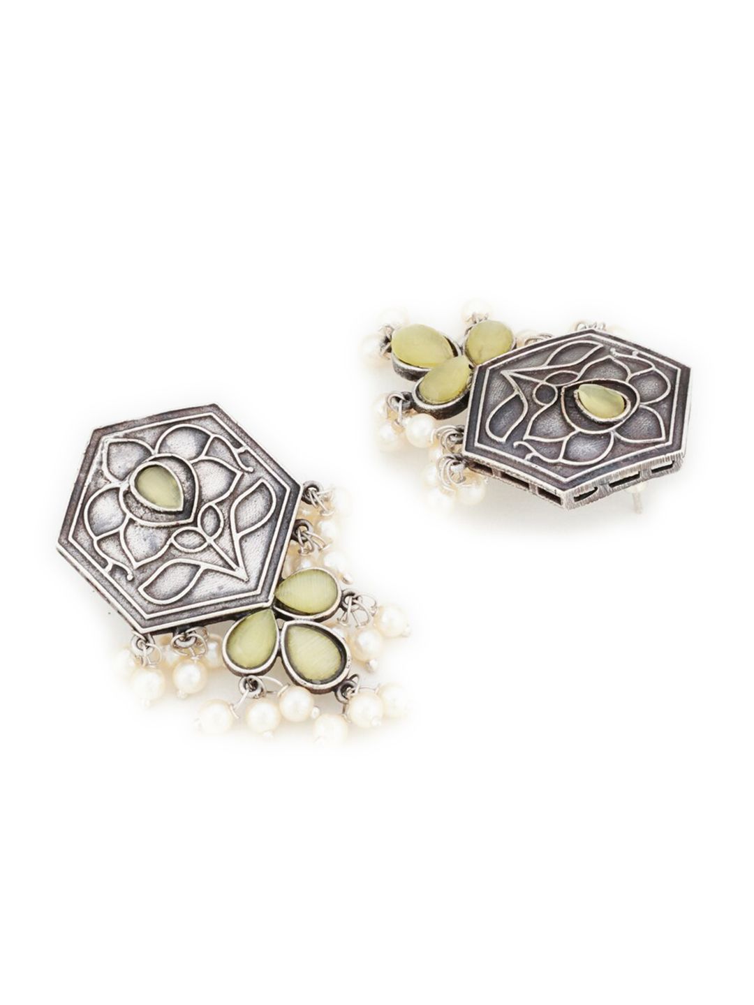 ATIBELLE Silver Plated & Grey German Silver Oxidised Contemporary Drop Earrings