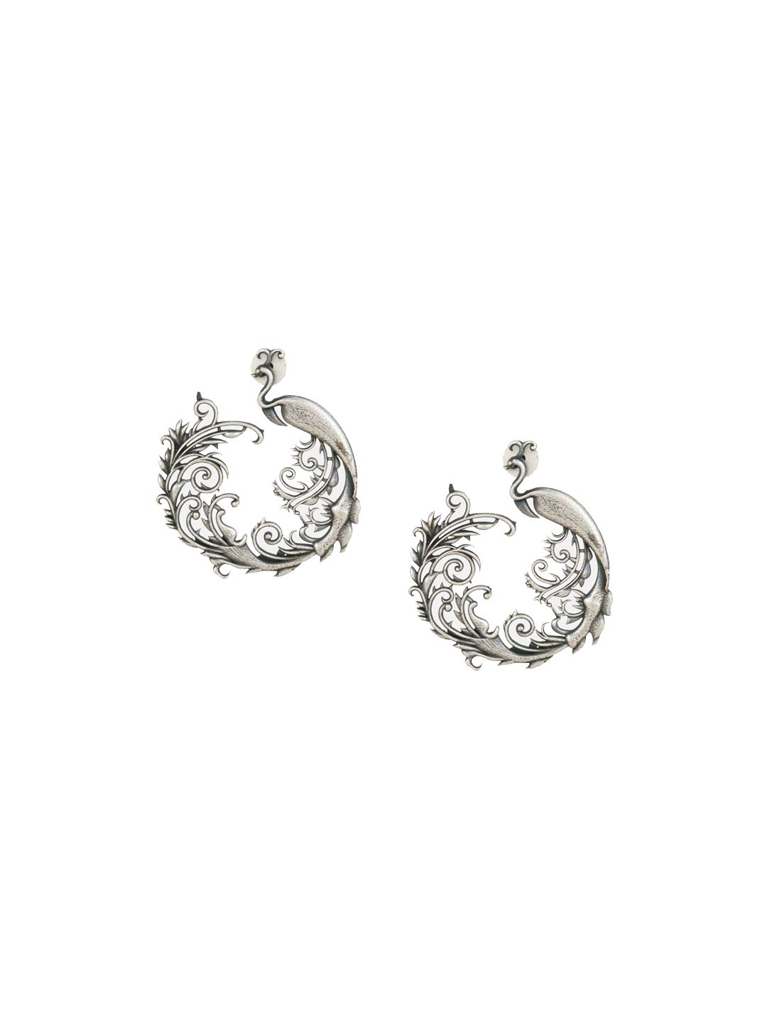 ATIBELLE Silver-Plated Peacock Shaped German Silver Hoop Earrings