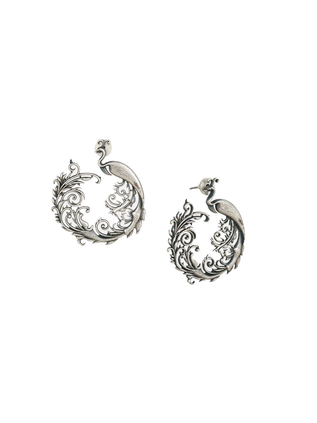ATIBELLE Silver-Plated Peacock Shaped German Silver Hoop Earrings