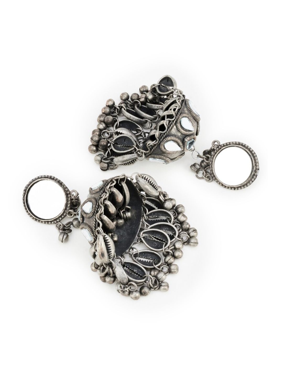 ATIBELLE Silver-Plated Oxidised Dome Shaped Jhumkas Earrings