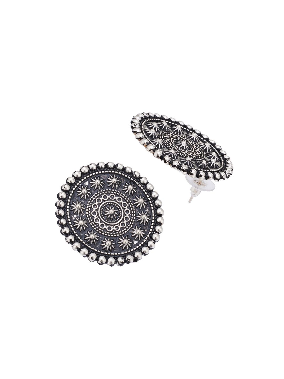 ATIBELLE Silver-Plated Oxidized Circular Studs