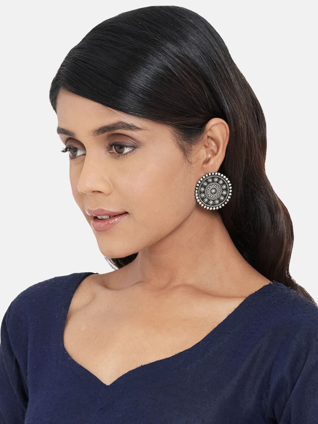 ATIBELLE Silver-Plated Oxidized Circular Studs