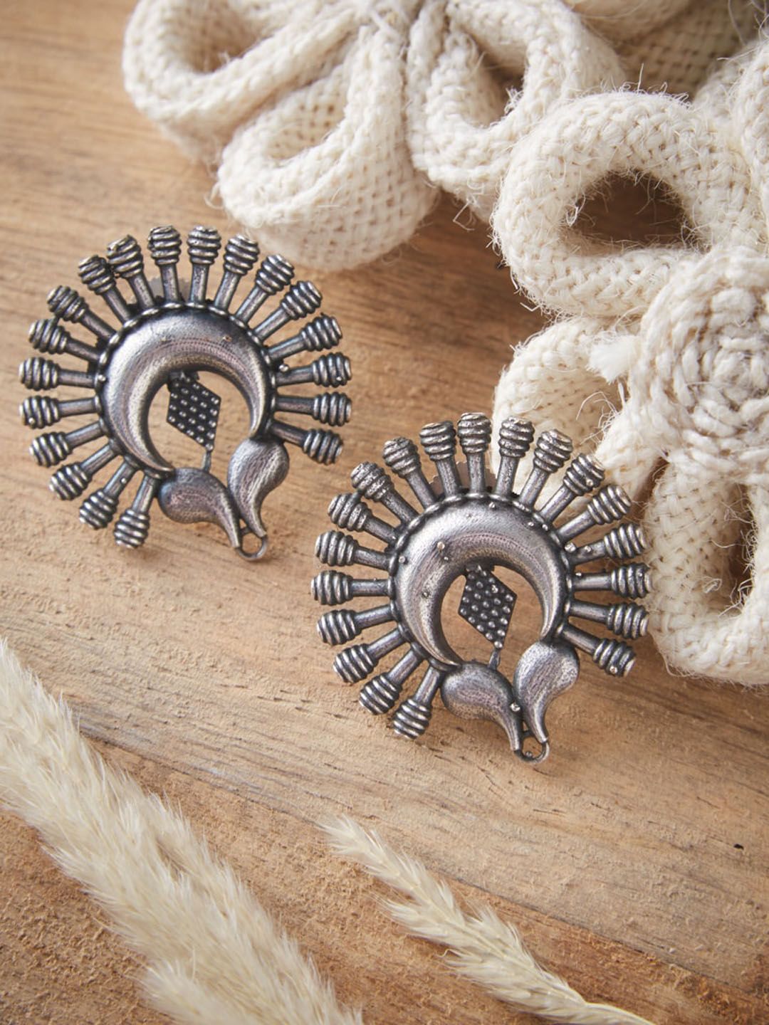 ATIBELLE Silver-Plated Peacock Shaped German Silver Studs Earrings