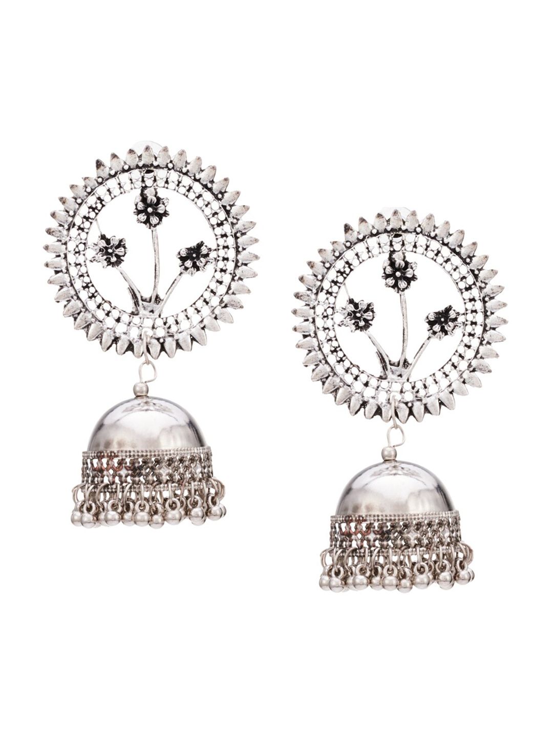 ATIBELLE Silver-Plated Floral German Silver Jhumkas Earrings
