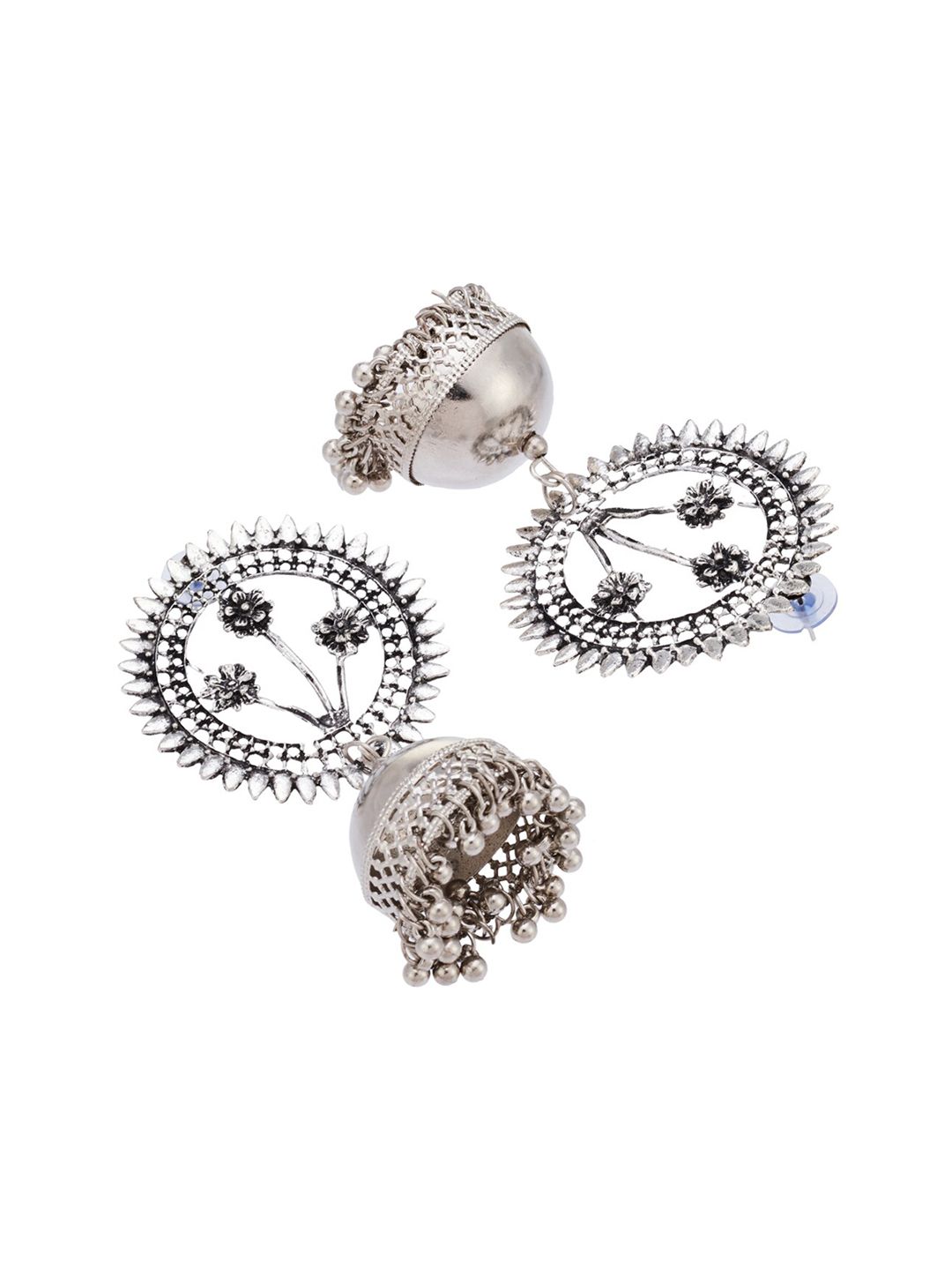 ATIBELLE Silver-Plated Floral German Silver Jhumkas Earrings