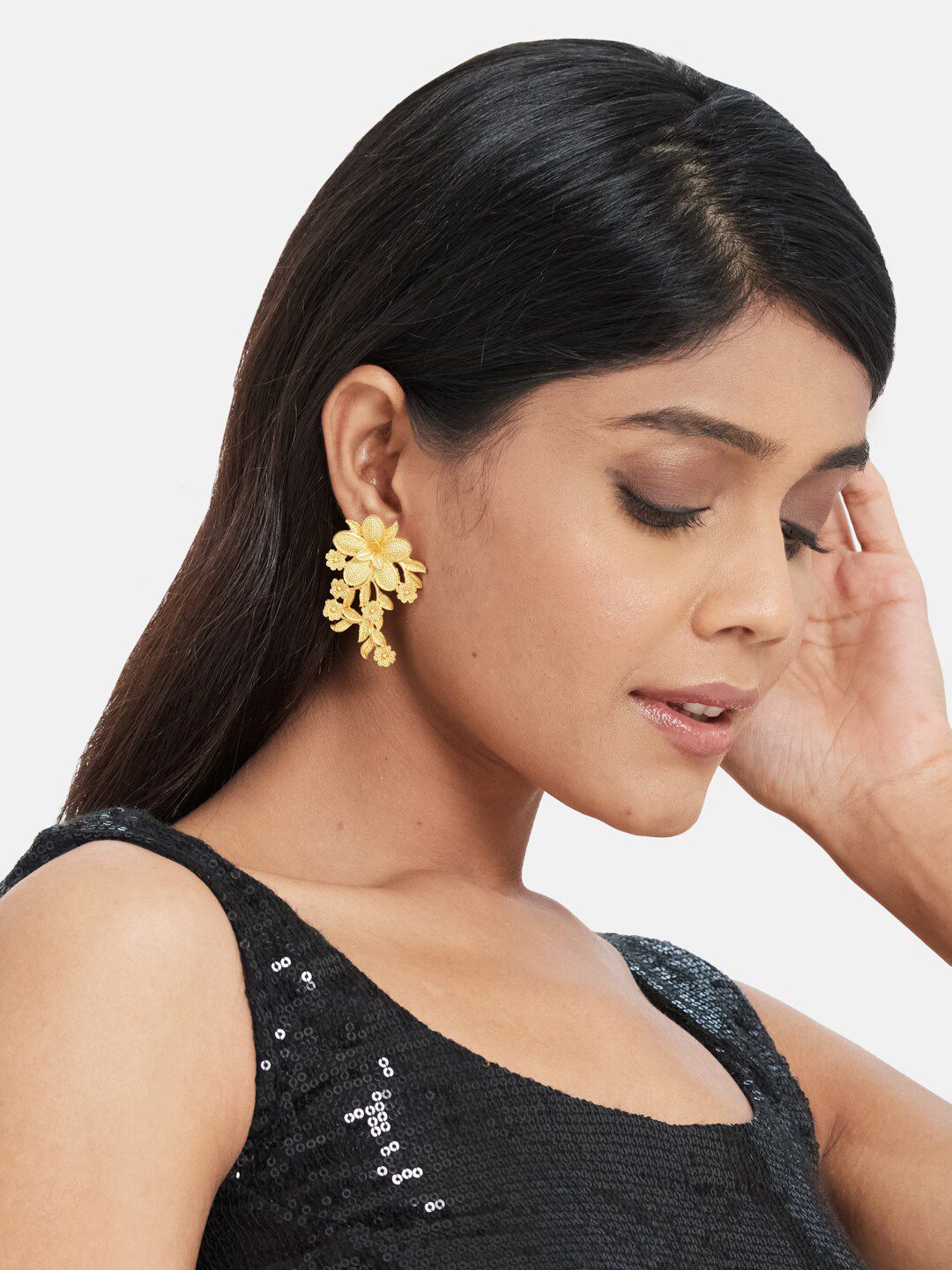 ATIBELLE Gold Toned & Gold Plated Floral Studs