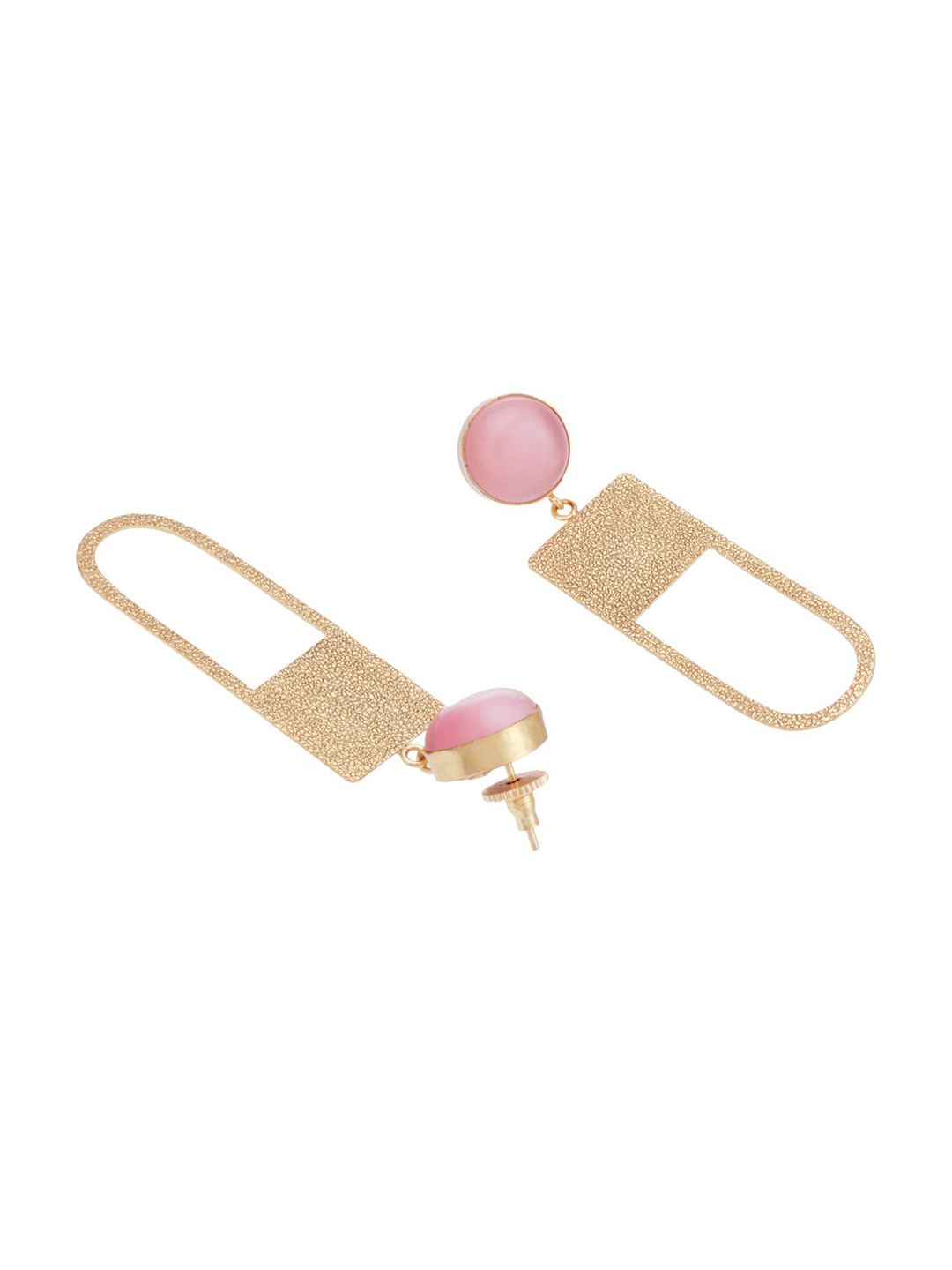 ATIBELLE Gold-Plated & Pink Contemporary Drop Earrings