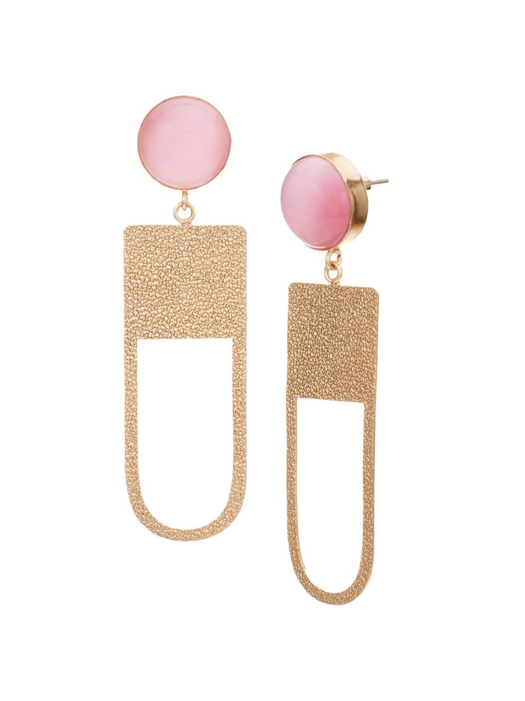 ATIBELLE Gold-Plated & Pink Contemporary Drop Earrings