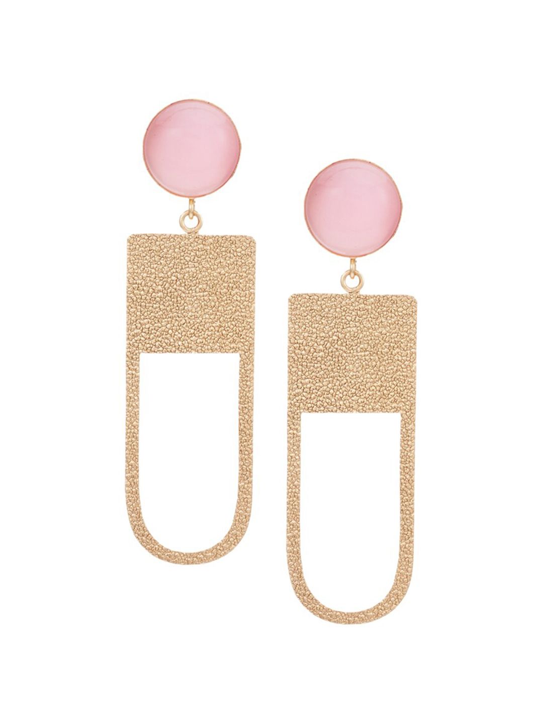ATIBELLE Gold-Plated & Pink Contemporary Drop Earrings