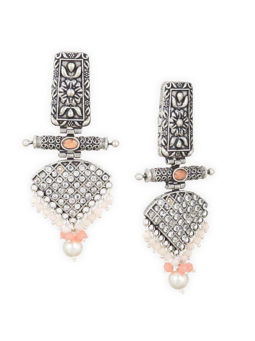 ATIBELLE Silver-Plated Oxidised Contemporary German Silver Drop Earrings