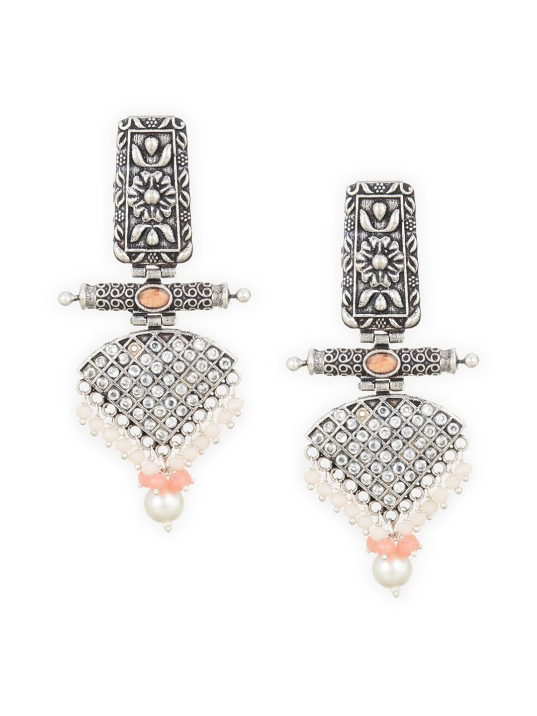 ATIBELLE Silver-Plated Oxidised Contemporary German Silver Drop Earrings