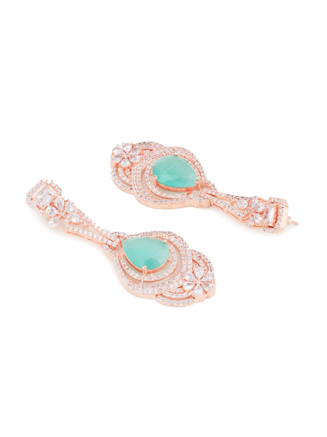 ATIBELLE Gold-Plated & Blue American Diamond Studded Contemporary Drop Earrings
