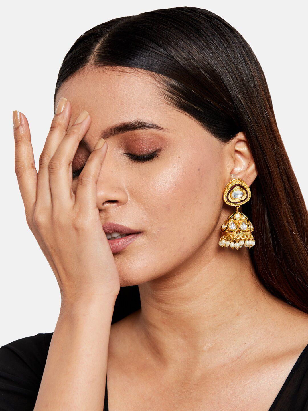 ATIBELLE Gold-Plated Kundan Classic Jhumkas