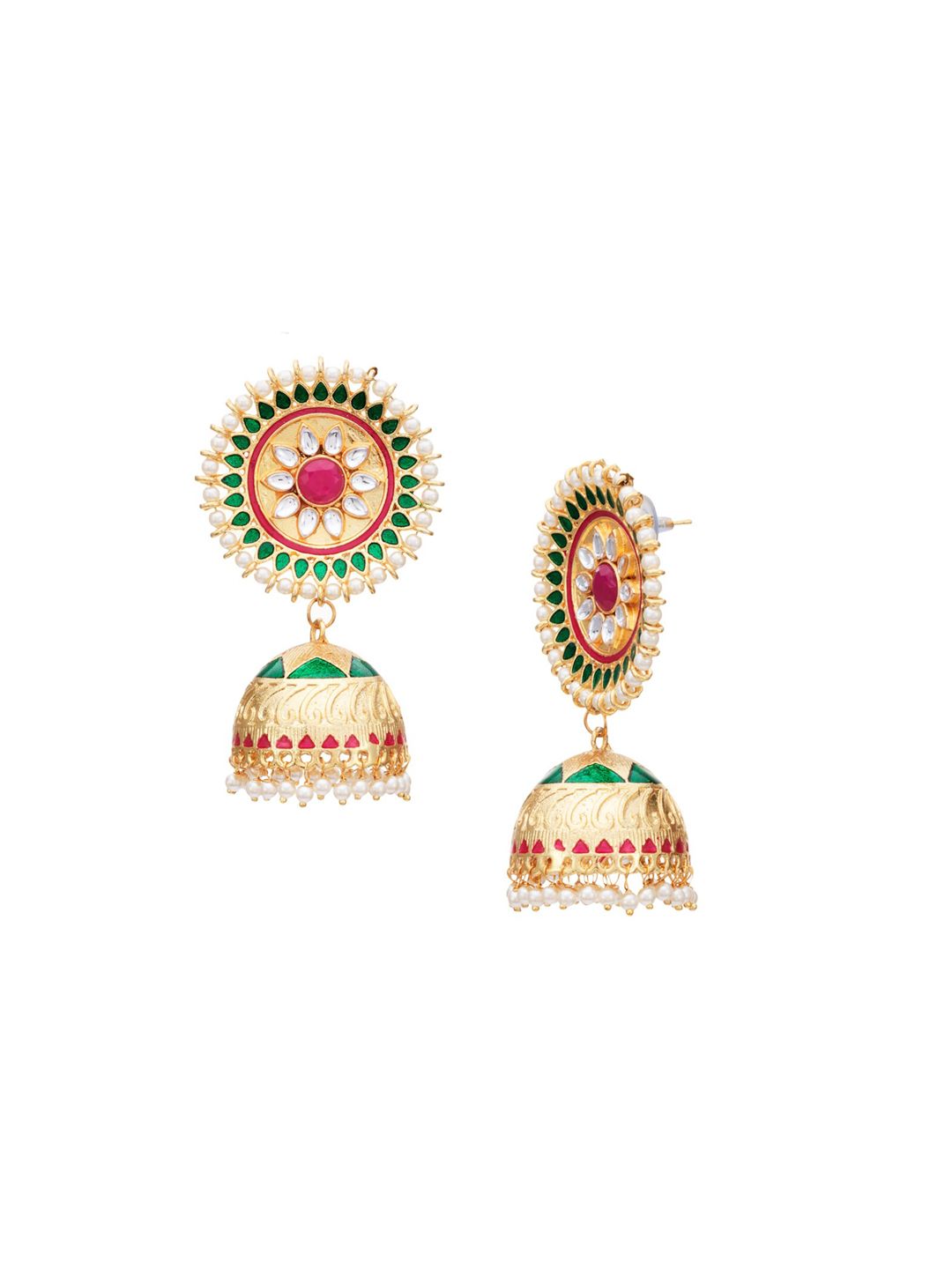 ATIBELLE Gold-Plated Kundan Dome-Shaped Jhumkas