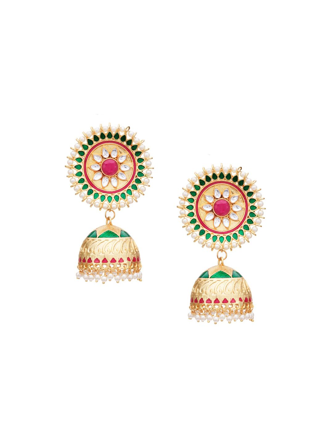 ATIBELLE Gold-Plated Kundan Dome-Shaped Jhumkas