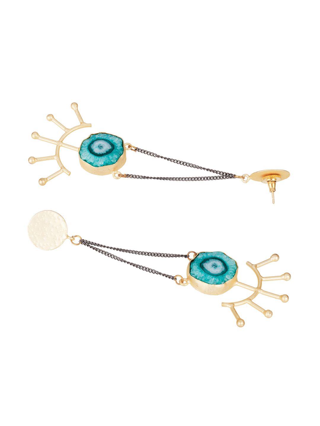 ATIBELLE Gold-Plated & Turquoise Blue Contemporary Drop Earrings
