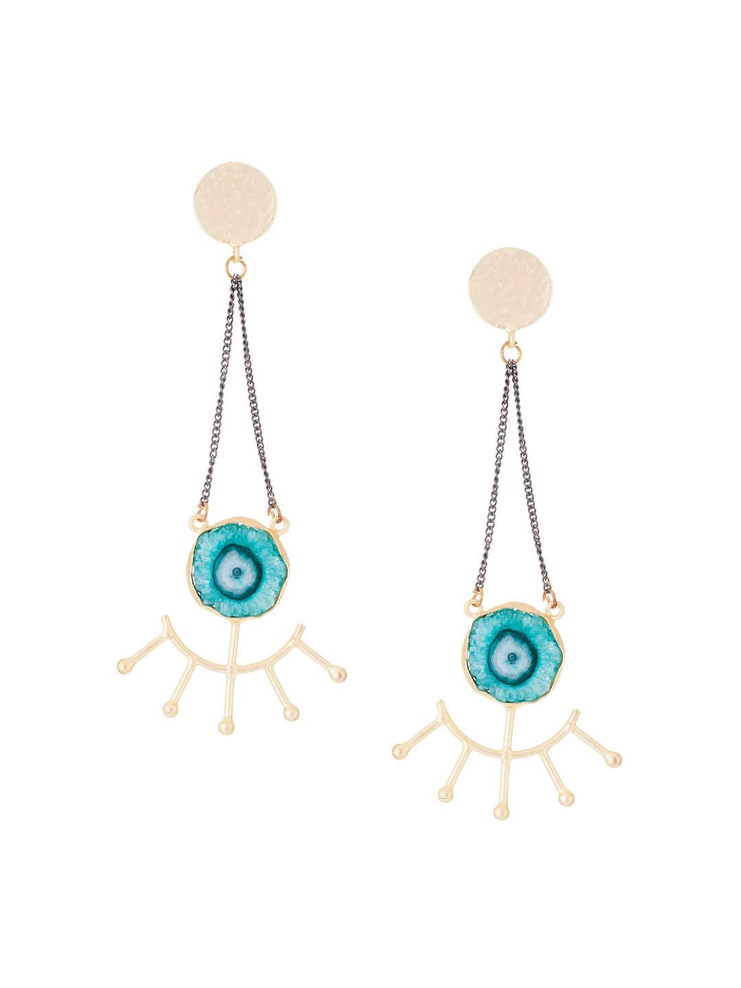 ATIBELLE Gold-Plated & Turquoise Blue Contemporary Drop Earrings