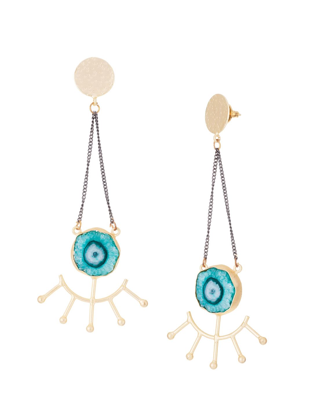 ATIBELLE Gold-Plated & Turquoise Blue Contemporary Drop Earrings