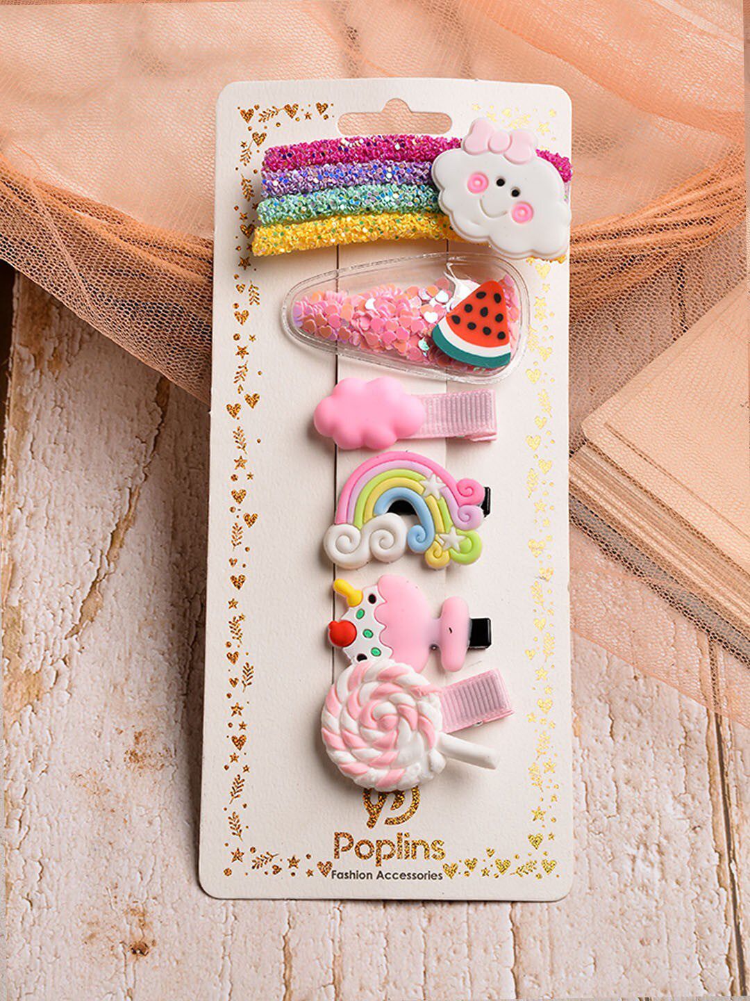 POPLINS Girls Set of 6 Pink & White Alligator Hair Clip