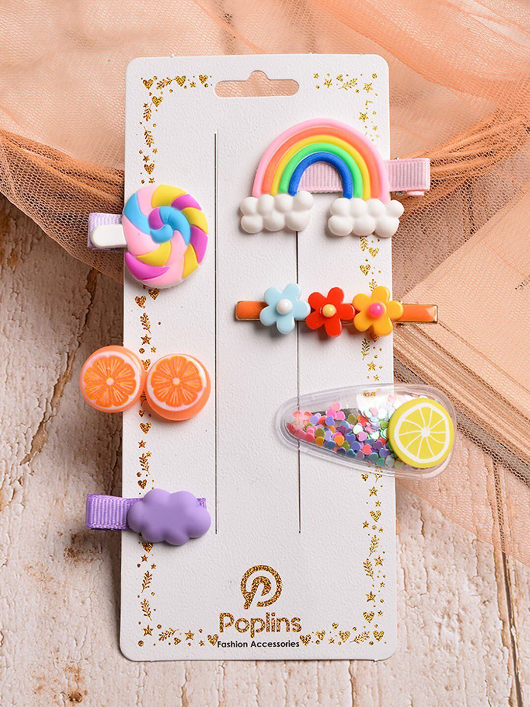 POPLINS Girls Set of 6 Violet & White Alligator Hair Clips