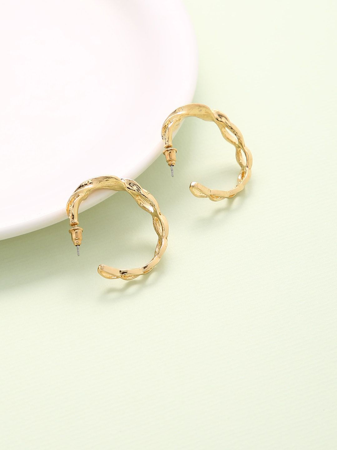 justpeachy Gold-Plated Circular Half Hoop Earrings-image-10