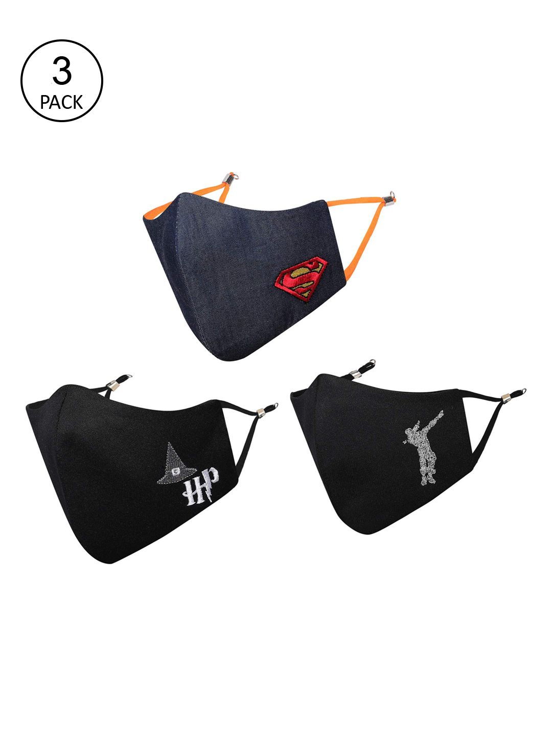 MASQ Kids Black & Blue Pack Of 3 Cotton Cloth Outdoor Masks-image-47