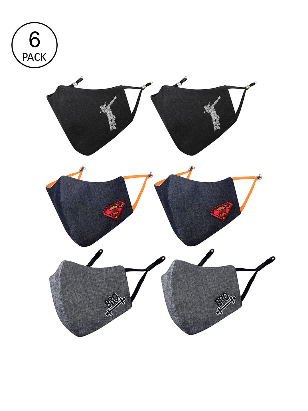 MASQ Kids Unisex Pack of 6 Navy Blue & Black Cotton Face Masks