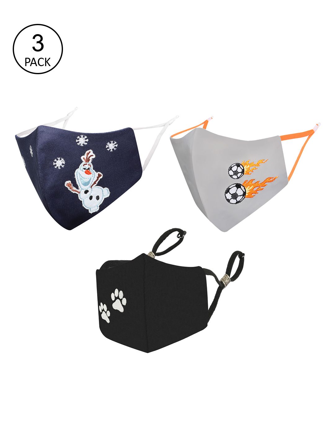 MASQ Kids Black & Blue Pack Of 3 Printed Cotton Cloth Outdoor Masks