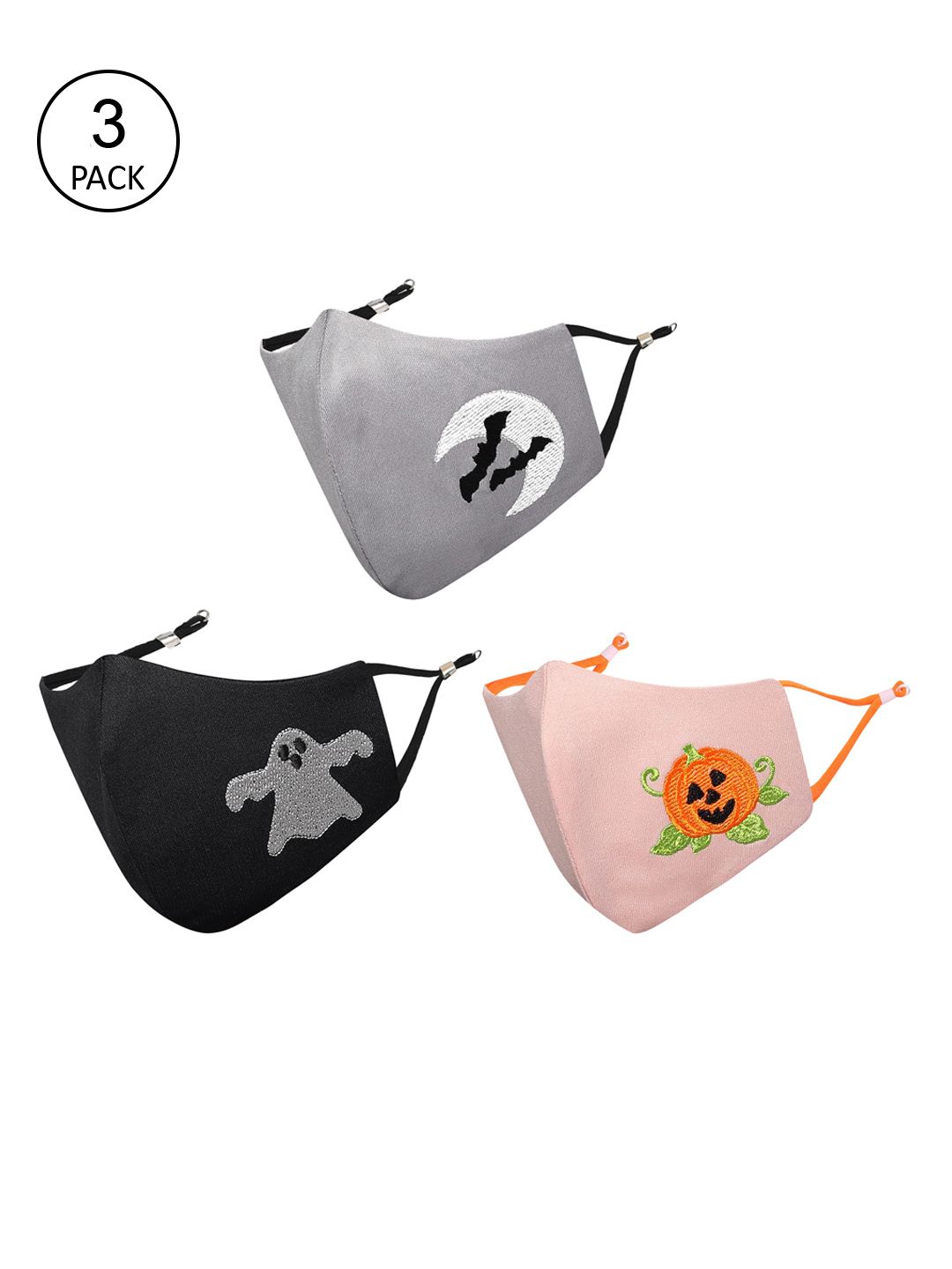 MASQ Kids Pack Of 3 Embroidered 4-Ply Pure Cotton Cloth Masks