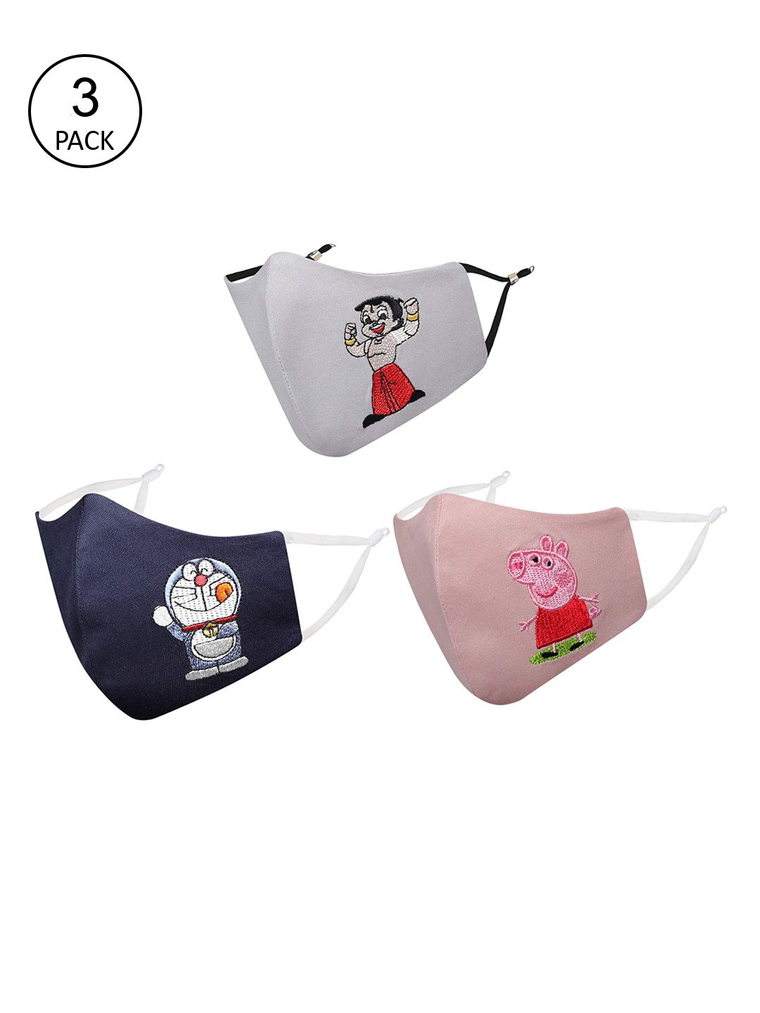 MASQ Unisex Kids Pack of 3 Cartoon Cloth Face Outdoor Masks