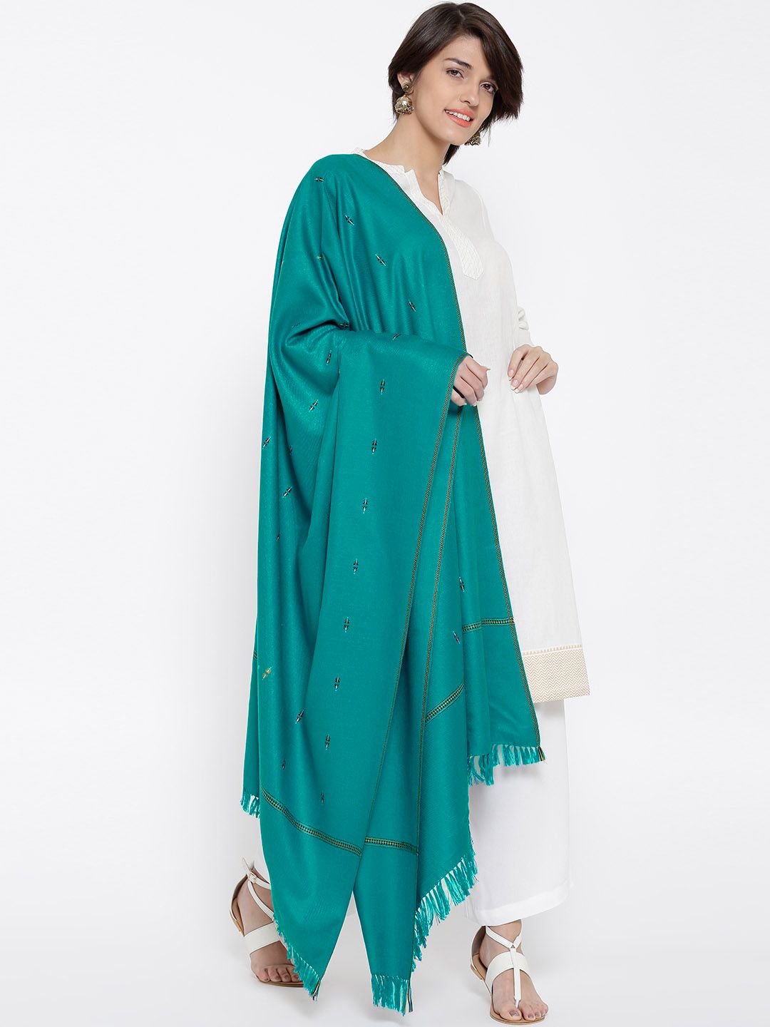 WEAVERS VILLA Green Embroidered Shawl-picture-35